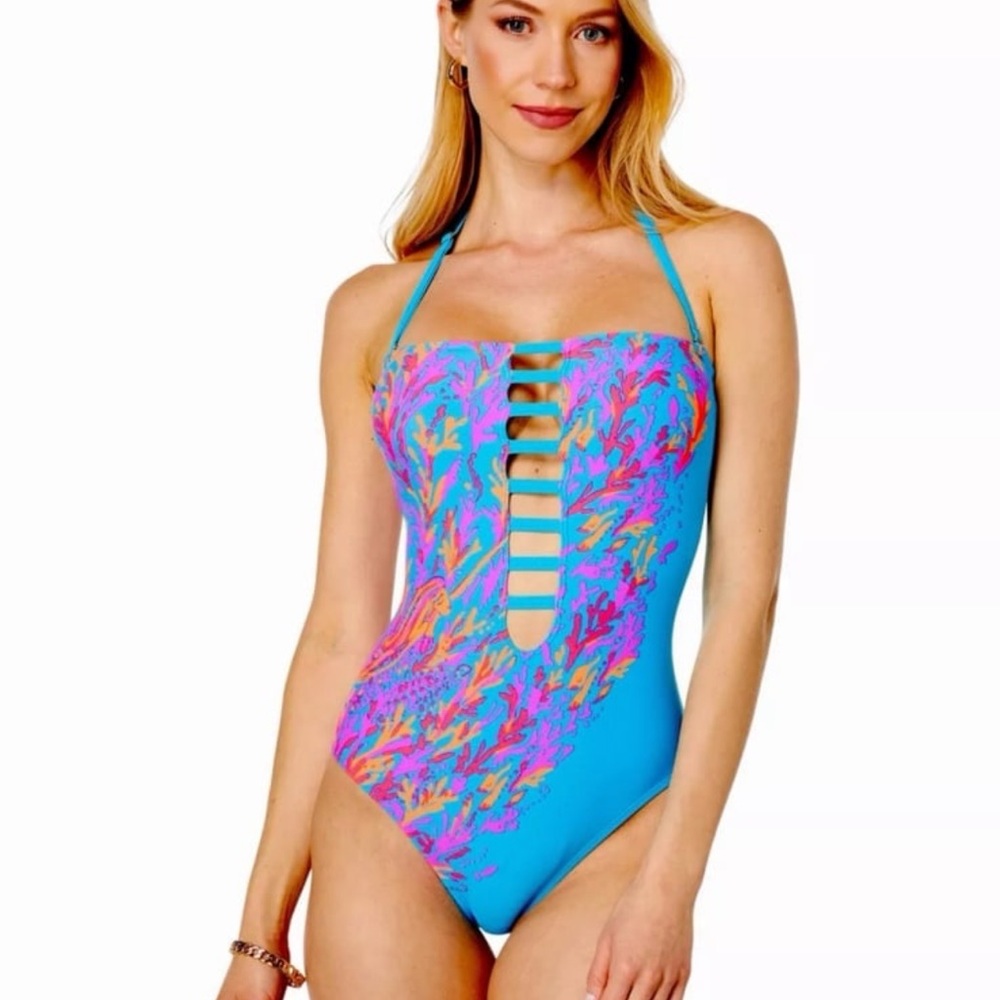 Lilly Pulitzer Blue and Pink One Piece with Halter Style Size 10